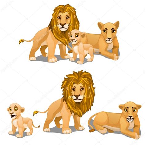 Add interesting content and earn coins. Family of lions, mother, father and baby. Vector — Stock ...