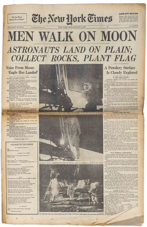 Lot Detail - ''New York Times'' Newspaper From 21 July 1969 Reporting ...