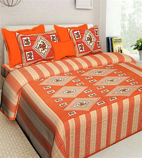 INDIAN HAND PRINTED QUEEN SIZE COTTON BEDDING BEDSHEET WITH 2 PILLOW ...