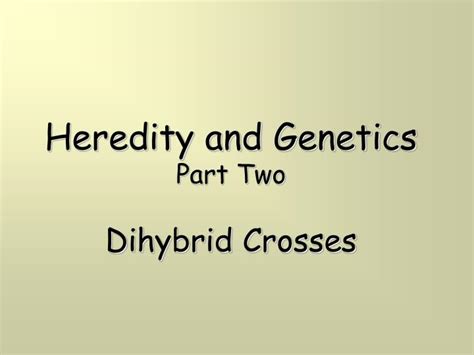 This video will show how to set up and solve everyone's favorite 16 square punnett square. PPT - Heredity and Genetics Part Two Dihybrid Crosses PowerPoint Presentation - ID:1389813