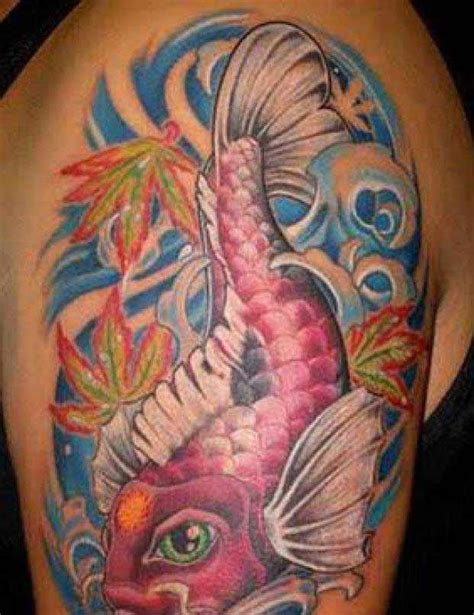 The inspirational best red and blue koi tattoos for on your sleeve, arm or thigh. Colorful koi fish tattoo on shoulder - Tattooimages.biz ...