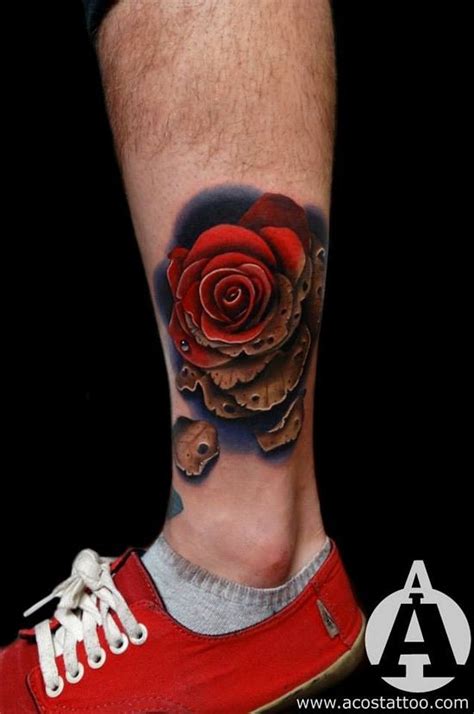 The traditional red rose tattoo symbolizes love and passion. No one does a rose like Acosta or Garcia | Tattoos, Rose ...