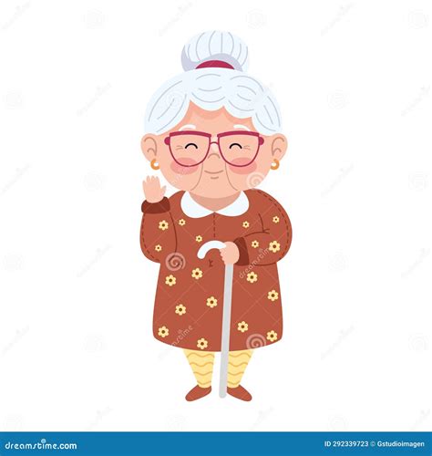 Grandma Happy with Walk Stick Stock Illustration - Illustration of stick, grandparent: 292339723