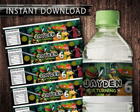 Create water bottle labels for birthday party. Ninja Turtles Water Bottle Labels, Ninja Turtles Bottle ...