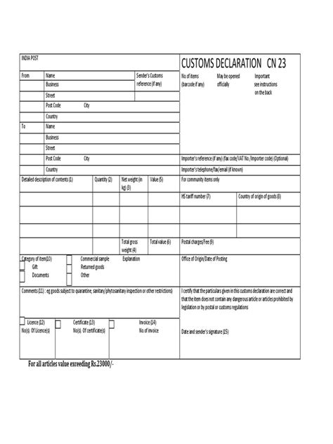 A customs declaration is an official document that lists and gives details of goods that are being imported or how to make a customs declaration. Customs Declaration Form Cn23 | Customs | Mail