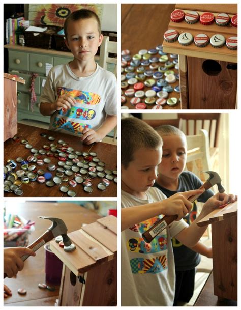 Bird house craft for kids. Father's Day Kids Craft: Bottle Cap Bird House