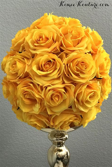 Bright and cheery silk sunflower kissing ball in yellow orange. YELLOW Flower Ball. YELLOW Kissing Ball. Real Touch Silk ...