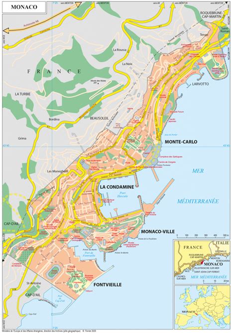 43° 43' 60 sever, 7° 25' 0 východ. Geopolitical map of Monaco, Monaco maps | Worldmaps.info