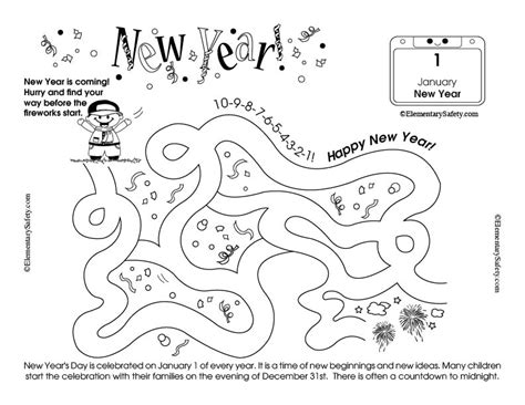 What to do with coloring pages in january? Maze New Year Celebration Activities • Coloring Holiday ...