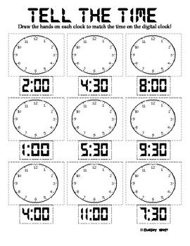 Some of the worksheets for this concept are grade 1 time work, grade 1 time work, telling time analog digital half hour, elpac practice test grade 1, elapsed time number line, what is a time zone, first grade basic skills, trinity. Tell the Time Worksheet by Chelsey West Andrews | TpT