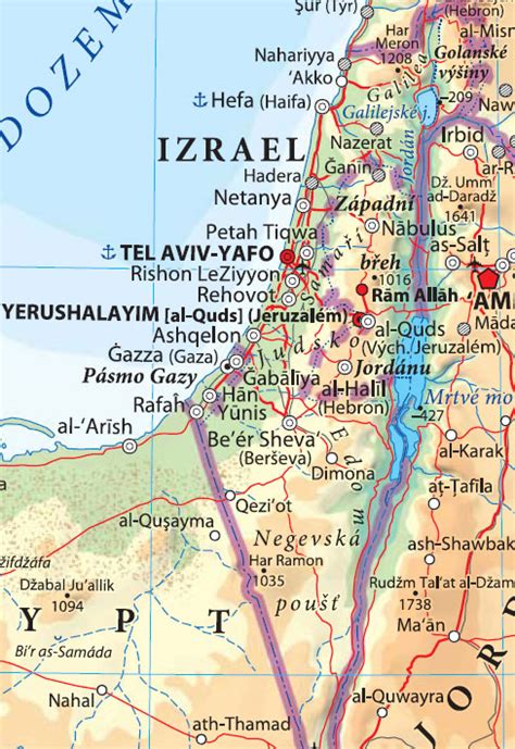 Interaktywna mapa izraela wraz z opisem i lokalizacją głównych miast, wsi, jezior, rzek, gór oraz innych obiektów geograficznych i turystycznych. Izrael a jeho hlavní město