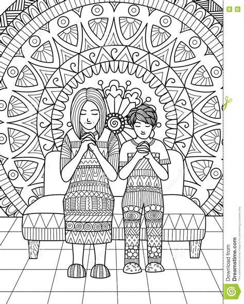 Print and color valentine's day pdf. Clean Lines Doodle Design Of Mom And Her Son Praying ...