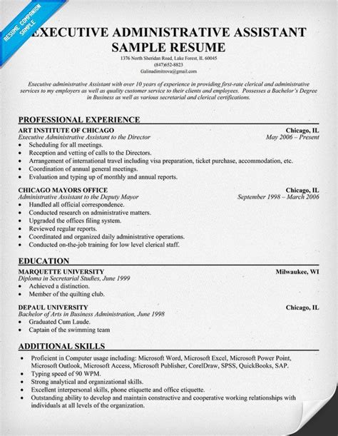 Good administrative assistant resume summary example. Executive Administrative Assistant Resume (resumecompanion ...