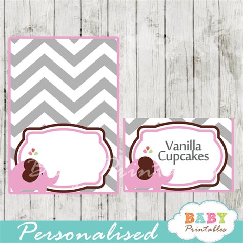 You'll find your standard pink, blue, and yellow ones as well as some great ones for the modern mom. Pink Elephant Baby Shower Food Tent Cards - D106 - Baby ...