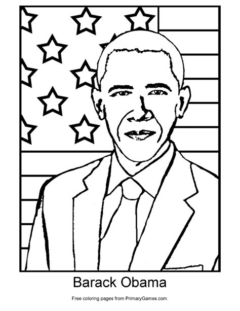 Download Barack Obama Coloring Page | Printable President's Day Coloring eBook - PrimaryGames