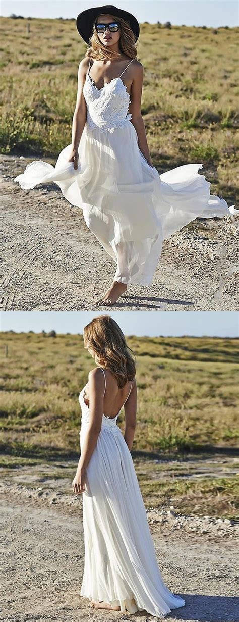 Gretchen bringt boho chic auf deine hochzeit und überzeugt mit vintage flair und wundervollen brautkleid ärmeln aus angenehmer spitze. A-linie Spaghettiträger Rückenfrei Strand Hochzeitskleid ...