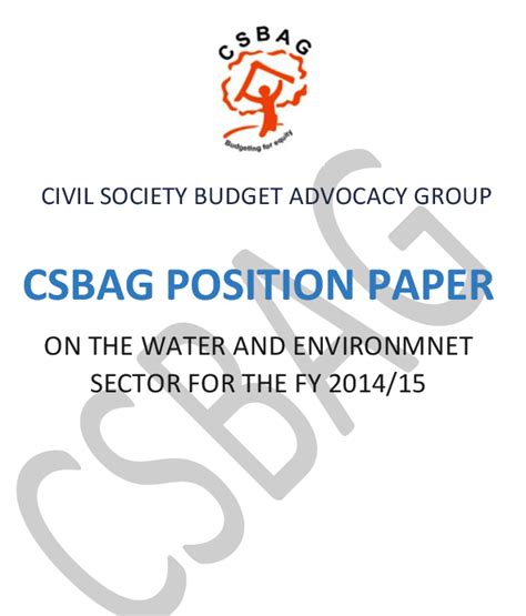 Members of the working group executive summary recommendations. CSBAG Position Paper On Water And Environment Sector FY2014-15 : csbag.org