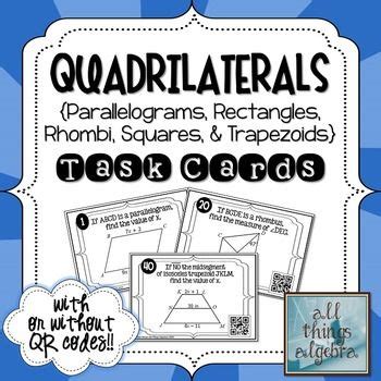 Conversely, if m∠a+m∠c=180° and m∠b+m∠d=180°, then abcd is inscribed in ⨀e. Quadrilaterals Task Cards | Task cards, Algebra, Teaching math