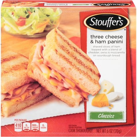 How many calories inkwik trip ham & swiss cheese sandwich on sourdough. Stouffer's Shaved slices of ham topped with a blend of Cheddar, Swiss and Mozzarella on ...