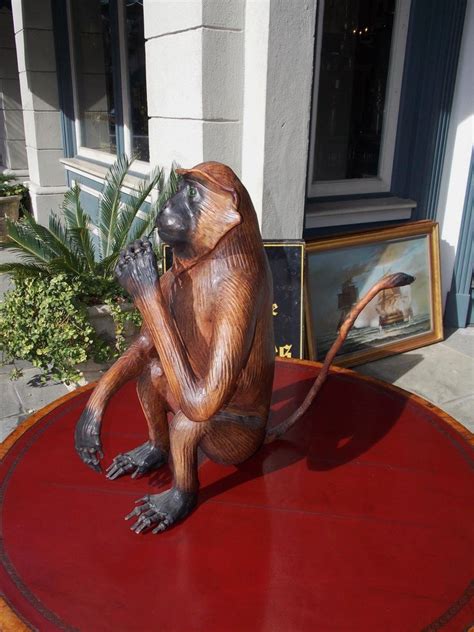 Perfect for adding to jungle theme display. American Art Deco Life-Size Leather Monkey with Green ...