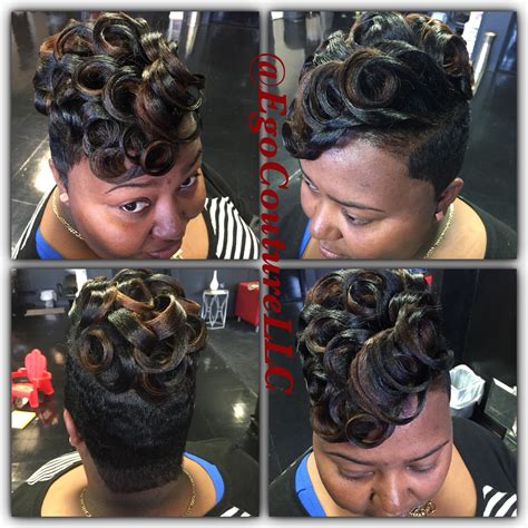 This black babe took off long hair and tuned to short natural curly hair featuring in natural black. Pin curls | Hair styles, Medium length hair styles, Short ...