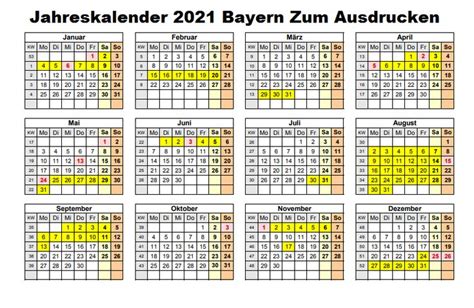 Alle ferienkalender kostenlos als pdf, mit feiertagen. Jahreskalender 2021 Bayern Zum Ausdrucken Kostenlos in 2020 | Kalender, Jahres kalender ...