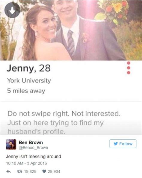 Recently single myself, i thought his bio was clever and, dare i say, relatable. Tinder profile of Jenny, 28, says she is 'on here trying ...