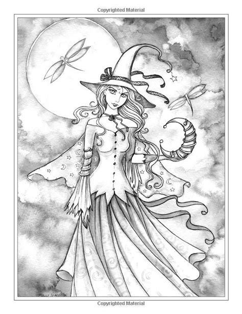 Incredible fashion woman dressed like a witch crows, spiders, pumpkins and other decorations on halloween. Witch Coloring Pages For Adults | Witch coloring pages