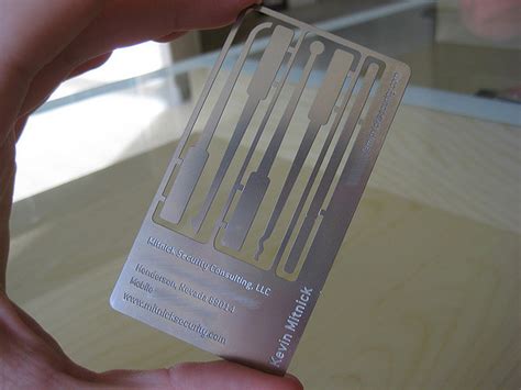 Most people think that a credit card is the best option. Legendary computer hacker Kevin Mitnick's business card is actually a lock picking set. : pics