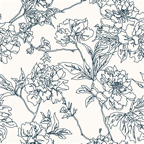 What kind of wallpaper is rose toile? Navy and Cream Vintage Chinoiserie Botanical Floral Toile ...