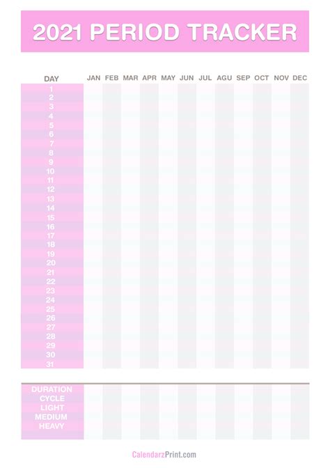 The year 2021 is a common year, with 365 days in total. 2021 Period Tracker Calendar, Free Printable PDF, JPG, Pink - CalendarzPrint | Free Calendars ...