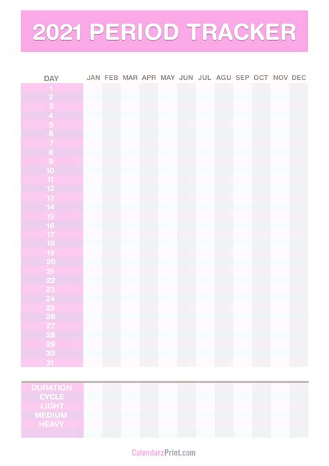 The year 2021 is a common year, with 365 days in total. 2021 Period Tracker Calendar, Free Printable PDF, JPG, Pink - CalendarzPrint | Free Calendars ...