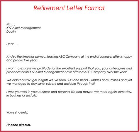 A retirement letter is a sort of resignation letter that lets your company know that your time at the company is if you are retiring, the first person you must write to is your boss/supervisor. Retirement letter Samples, Examples, Formats & Writing Guide