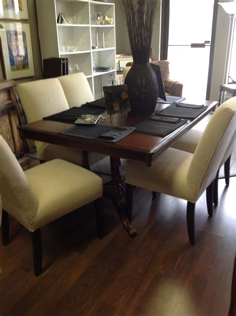 Maybe you would like to learn more about one of these? Beautifully detailed table with 6 cream upholstered chairs ...