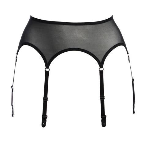 Features a mesh back and hook & eye closure. Black Mesh Garter Belt With Six Straps - flashyouandme