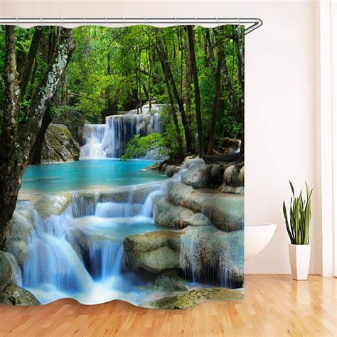 Showering with a catheter, picc line, shunts, or permacath. 3D Waterfall Nature Scenery Bath Shower Curtain Water ...