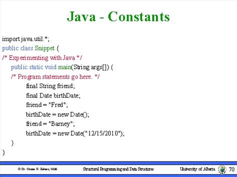 We use the final keyword so they cannot be reassigned a new value after being declared as in general, not only in java, constants are fields that are tend to only have one specific value thru its lifecycle. Java - Constants