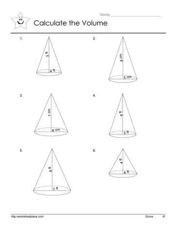 Math worksheets 4 kids volume worksheets geometry worksheets tracing worksheets measuring angles worksheet introduction to geometry addition with regrouping worksheets triangular prism. Volume of a Cone Worksheets