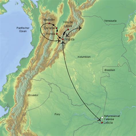Es hat eine fläche von 1.138.748 km² und eine einwohnerzahl von ca. Kolumbiens große Flüsse von MillerReisen - Landkarte für ...