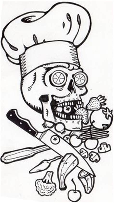 Calavera mexicana en blanco y negro. Tatuje De Calavera Con Dos Cuchillos Con Gorro De Chef ...