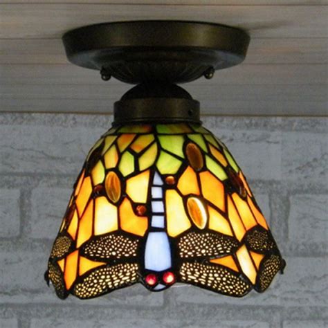 6 Inch Wide Tiffany Flush Mount Ceiling Light with ...