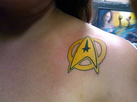 Attractive star trek logo tattoo on chest for men. Yvonne's Blog: Geek Tattoos - Star Trek part 1