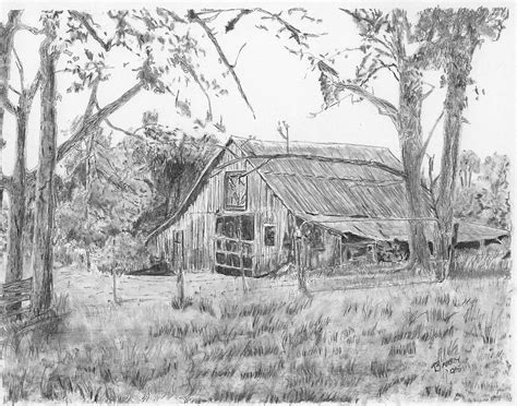This forms the broad side of the barn. Old Barn 2 Drawing by Barry Jones