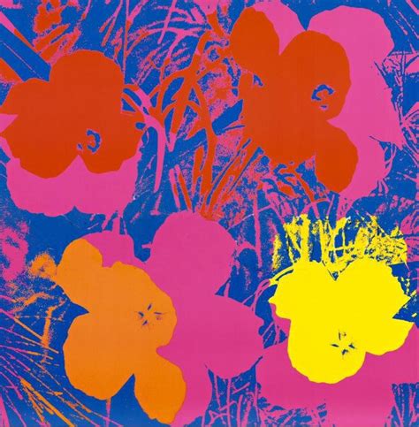 He drew widely from popular culture and everyday subject matter in his most famous works: Andy Warhol Flowers, 1970 (Red, Yellow, Orange on Blue ...