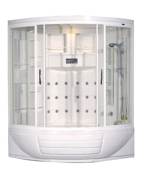 We offer fast free shipping and no sales tax on all standard orders, so the price you see is the price. 87″ CORNER STEAM SHOWER WHIRLPOOL TUB WITH 18 JETS ...
