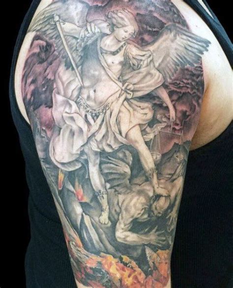 An angel tattoo may be simple or elaborate, with a traditional or stylized design. Saint Michael Tattoo Sleeves For Men | St michael tattoo ...