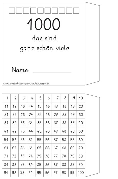 Klasse 1 (ledig oder geschieden). Lernstübchen: die Hundertafeln zum Zusammenkleben