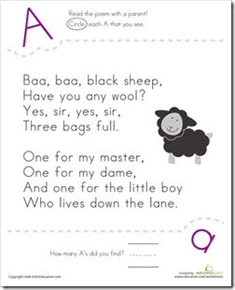 Alphabet rhyme, mnemonic verse or song used to help children learn an alphabet; Preschool Alphabet: Nursery Rhyme ABCs