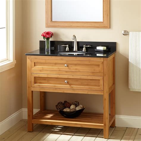 Using glass tiles is another good option where the tiles should be 4×6 or similar to this size which could also create a nice depth to your bathroom walls and can extend the size of the room when used in. 36" Narrow Depth Thayer Bamboo Vanity for Undermount Sink | Ideas for the House | Bathroom sink ...