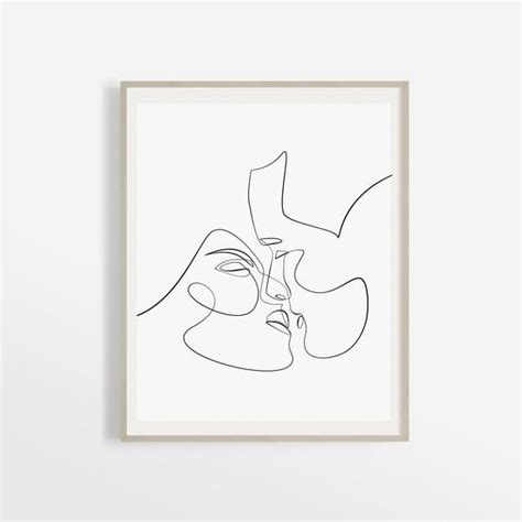 I think you say yes. Couple Kiss Illustration One Line Drawing Printable Art ...